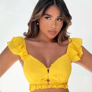 SHEIN Yellow Ruffle Crop Top